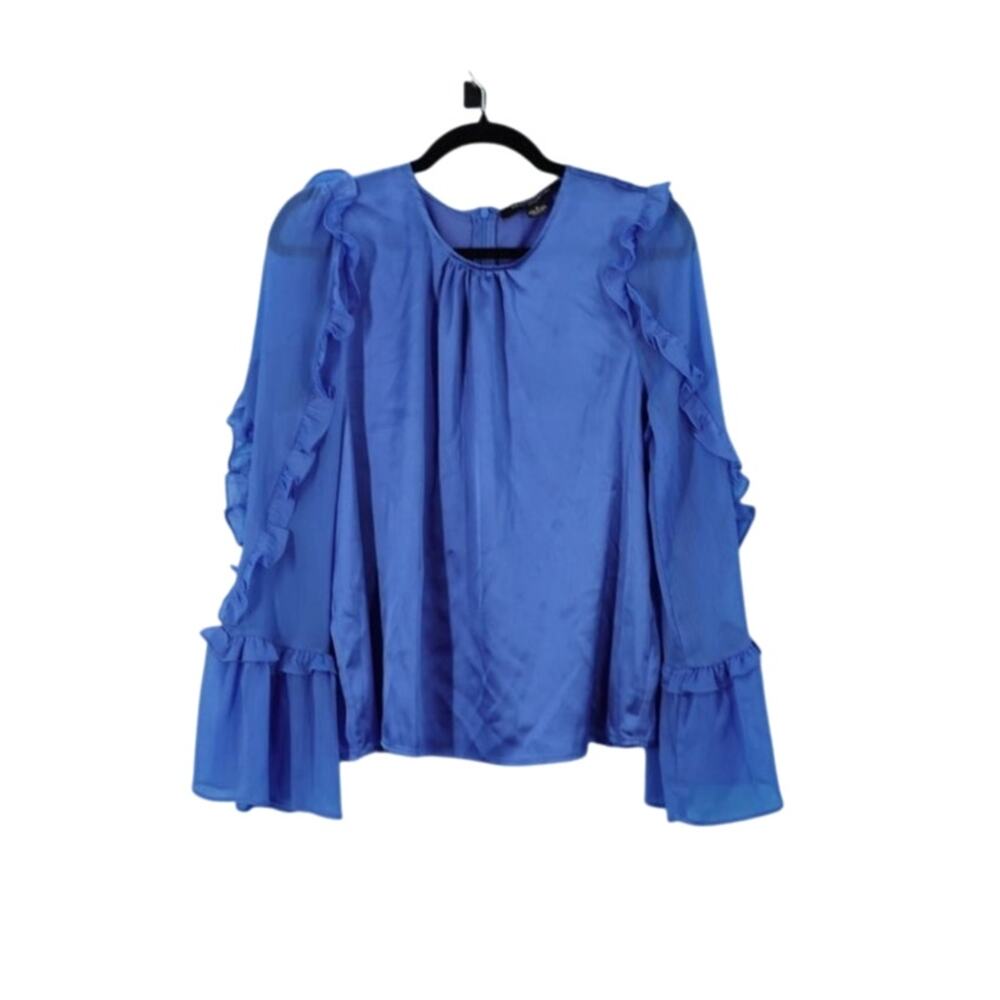 French Connection Blue Ruffle Top Size M